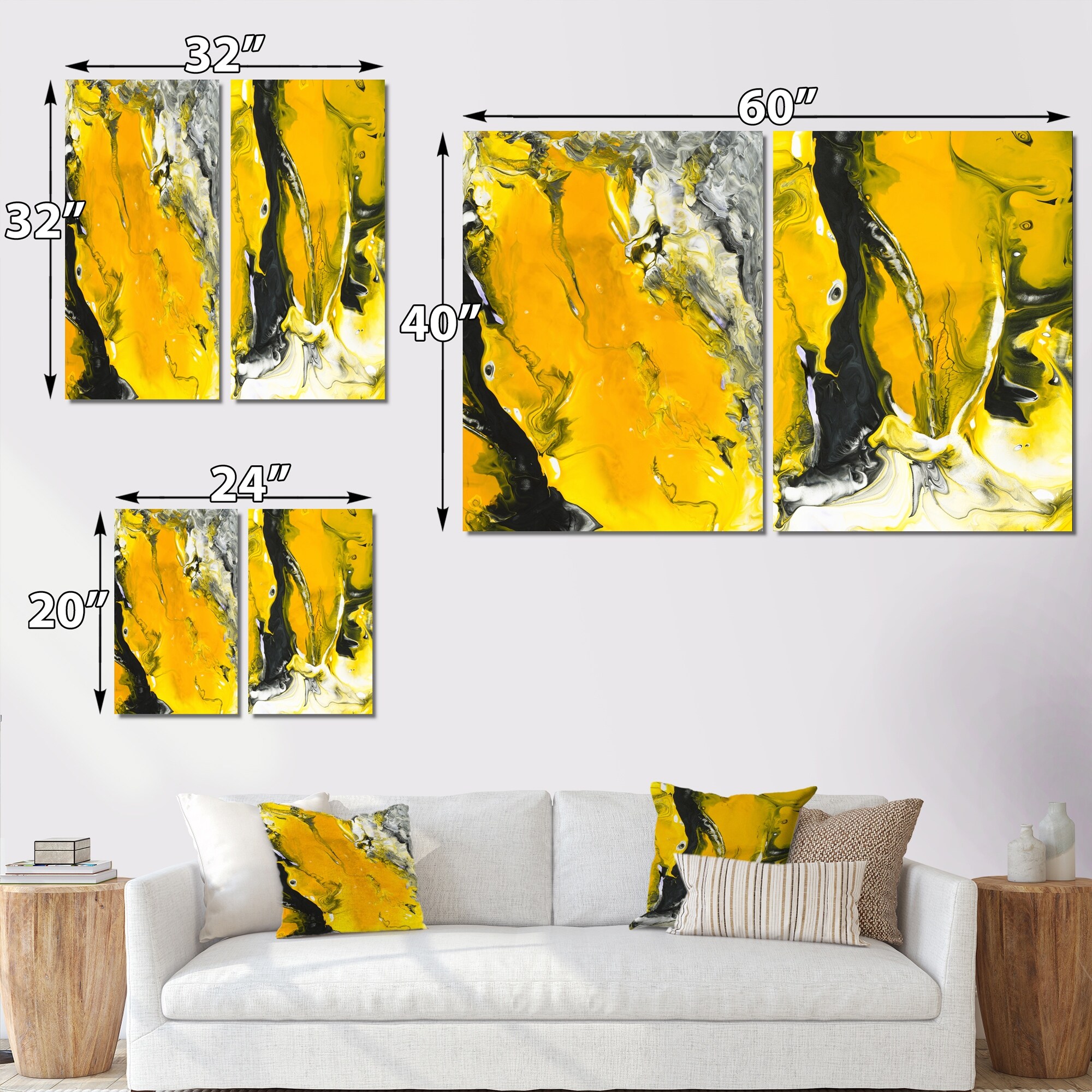 Designart 'Yellow Black And White Liquid Art VI' Modern Art-image