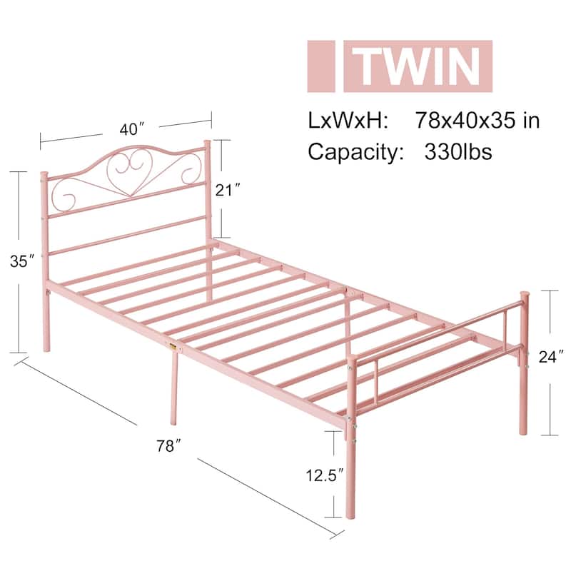VECELO Twin Metal Platform Bed Frame 2-Pack, Heavy Duty Steel Slat Support, No Box Spring, Storage Space, Easy Assembly