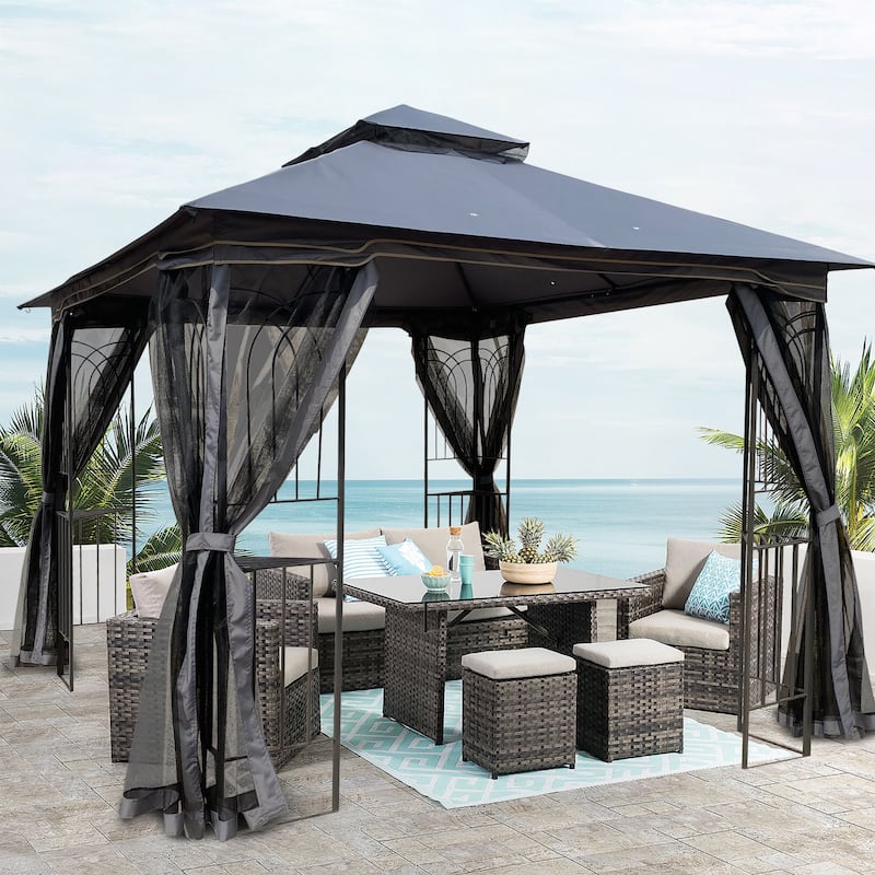 10FT Outdoor Patio Gazebo Canopy Tent With Ventilated Double Roof - Gray
