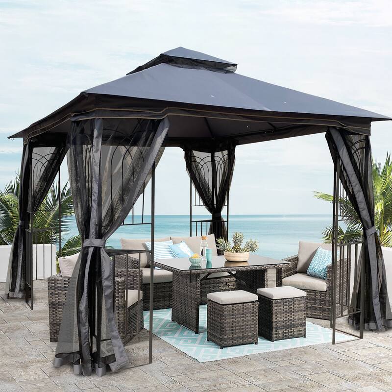 10x10 Outdoor Gazebo with Double Roof, Mosquito Net, and Durable Steel Frame for Garden and Backyard