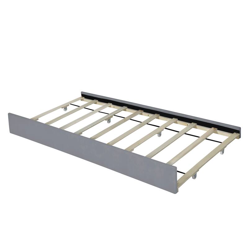 Velvet Upholstered Bed Slat Platform Bed Queen Size Bed Frame with 2 Drawers and Twin XL Trundle, No Box Spring Needed, Grey