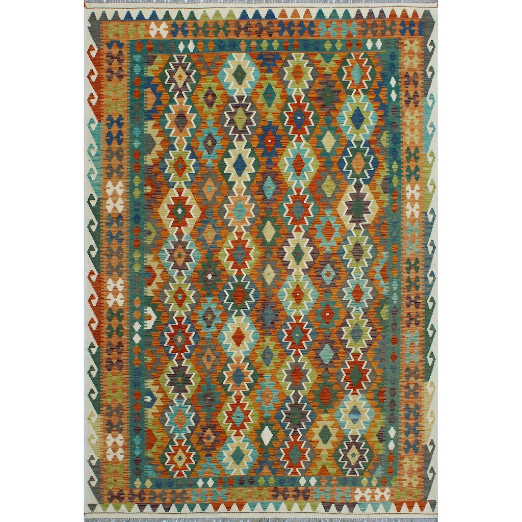 Flatweave Wanda Rust/Ivory Rug - 6'6" x 9'8"