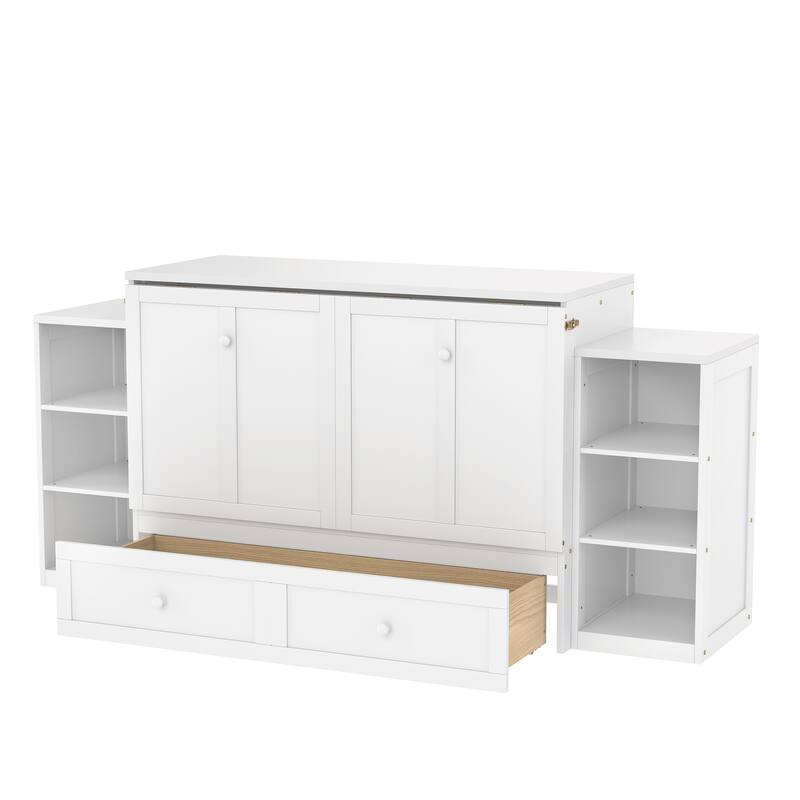 Full Size Murphy Bed with Spacious Storage Drawers and Shelves. Ideal for Guest Rooms or Compact Bedrooms