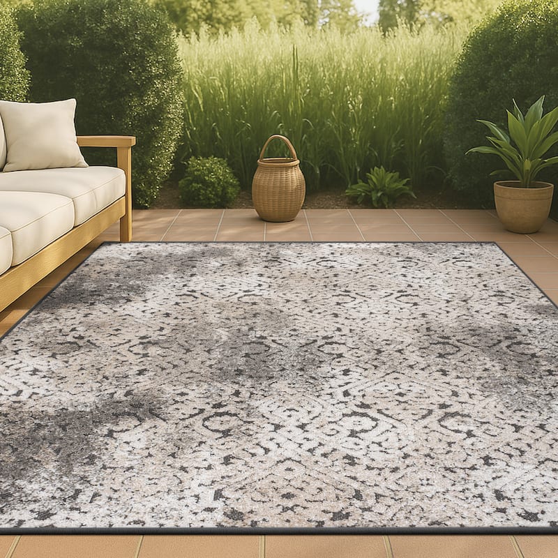 JONATHAN Y Loom High-Low Two-Tone Monstera Leaf Area Rug