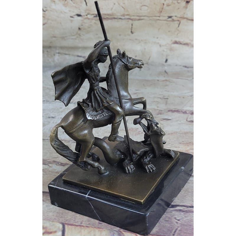 St. George Dragon Slayer Bronze Statue Military Saint Catholic Patron Sculpture