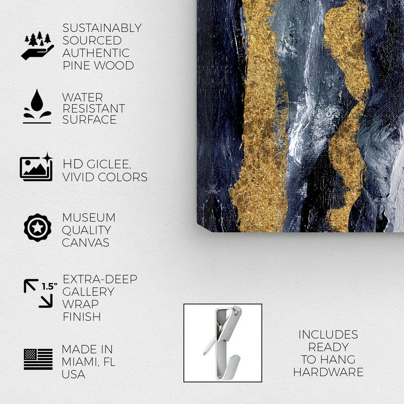 Wynwood Studio Canvas Abstract Bridgerton Wave Noire Blue and Navy Blue Modern & Contemporary Wall Art Canvas Print