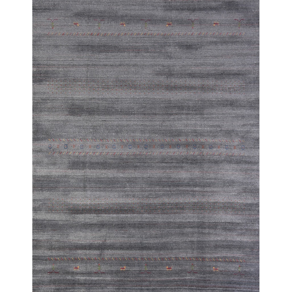 Hand Knotted Oriental 100% Wool Carpet Tribal Tribal Greys & Charcoal Gabbeh Area Rug - 9' 6'' X 8' 1''