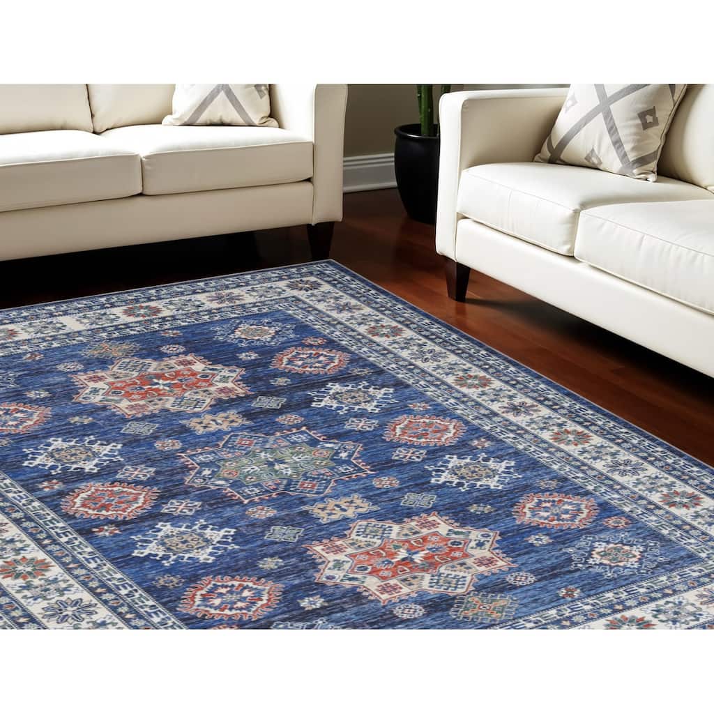 Power Loomed Distressed Floral Non Skid Stain Resistant Low Pile Area Rug - 118' X '94' X '0.25