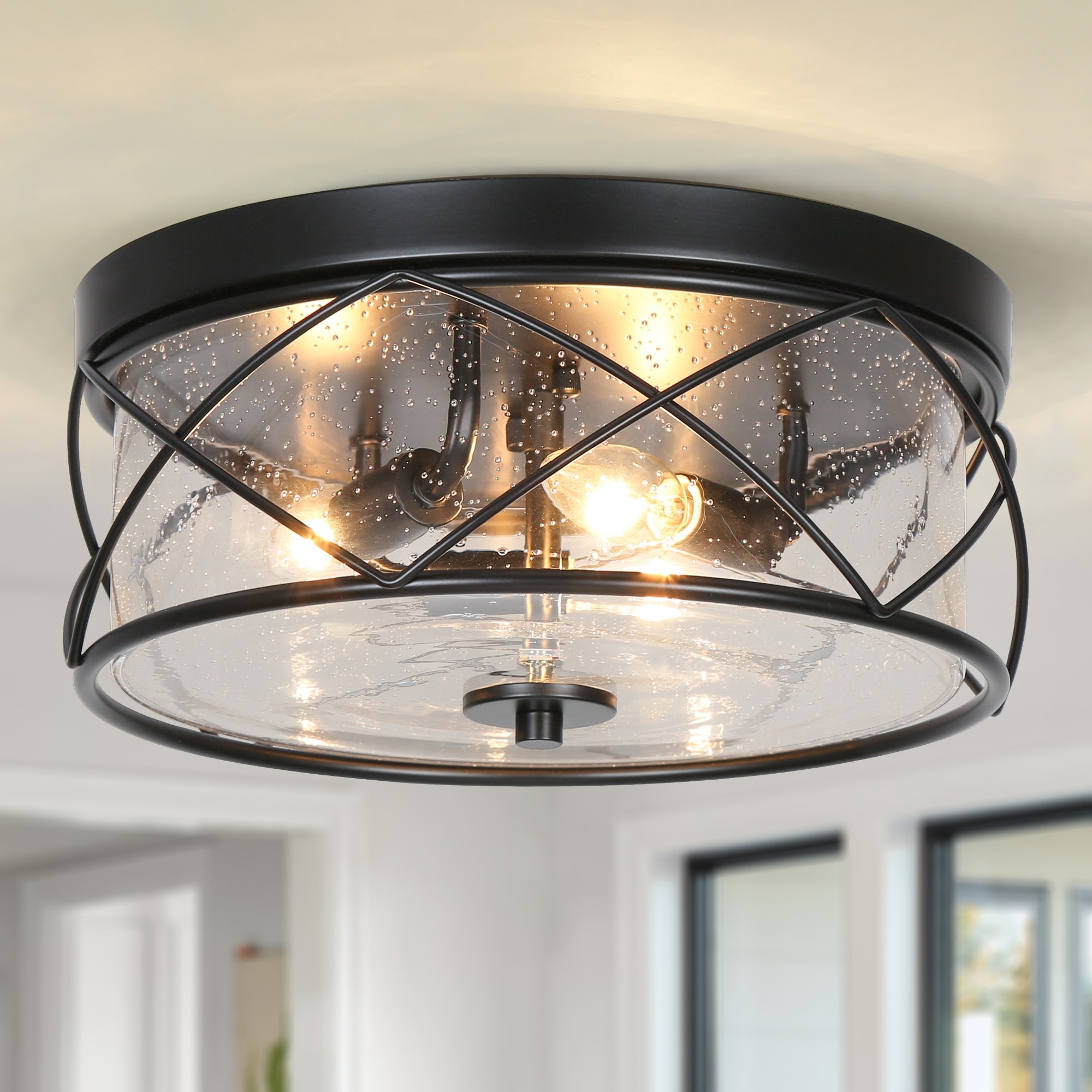 Seeded glass flush mount light discount fixture