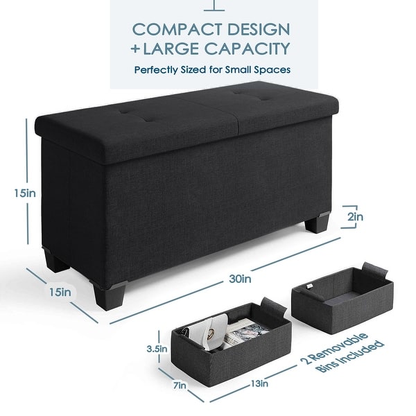 dimension image slide 6 of 24, Empyrean Tuffted Folding Foot Rest Storage Ottoman Bench with Storage Bins