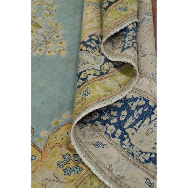 Hand Knotted Oriental 100% Wool Carpet Traditional Floral Navy Blue & Blues Kerman Area Rug - 10' 1'' X 7' 4''