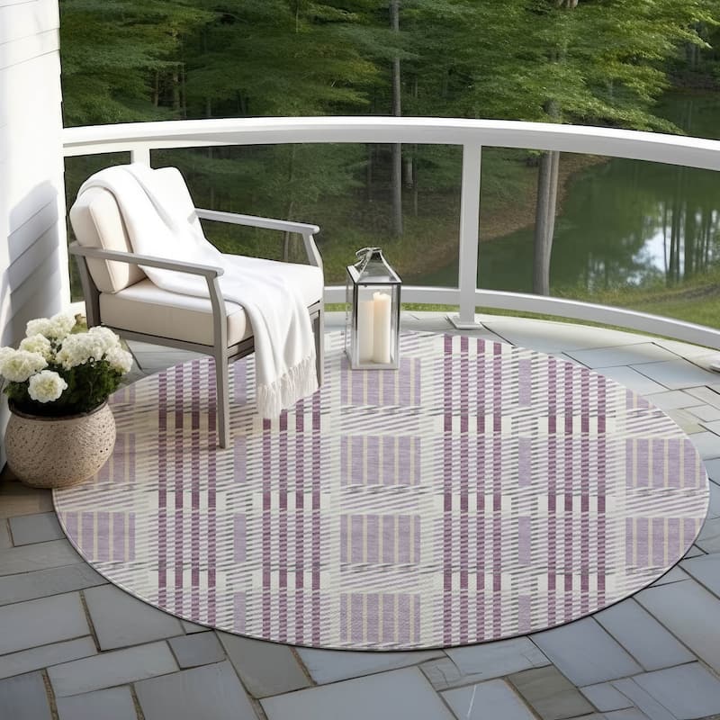 Machine Washable Indoor/ Outdoor Geometric Stripe Chantille Rug - Lavender - 8' x 8'