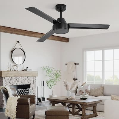 52" Ceiling Fan Without Light, 3 ABS Blades Ceiling Fan with Remote Control - Black