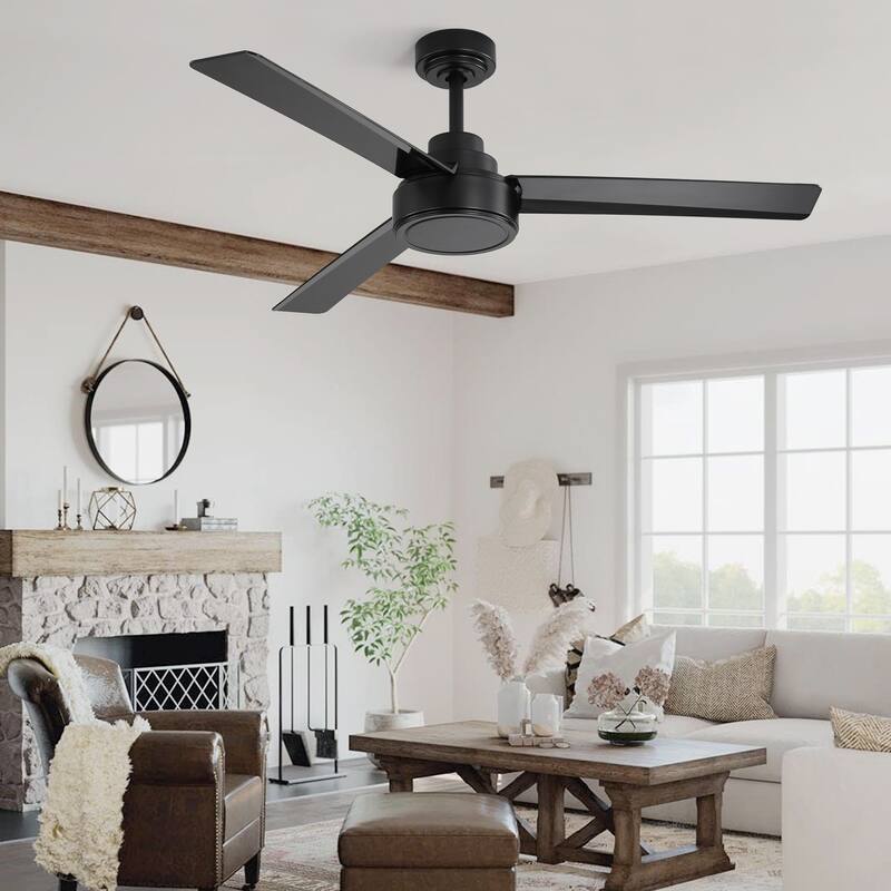 52" Outdoor Ceiling Fan Without Light, 3 ABS Blades Farmhouse Ceiling Fan with Remote Control 6-speed Reversible DC Motor Black