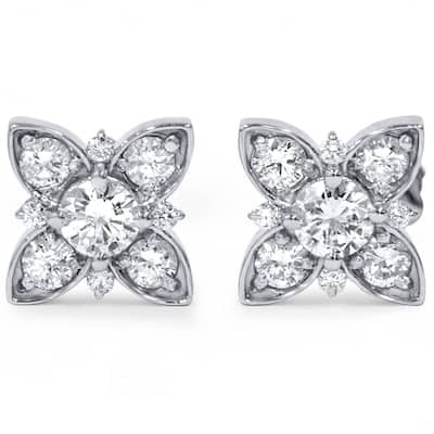 1 ct Floral Starburst Diamond Studs White Gold