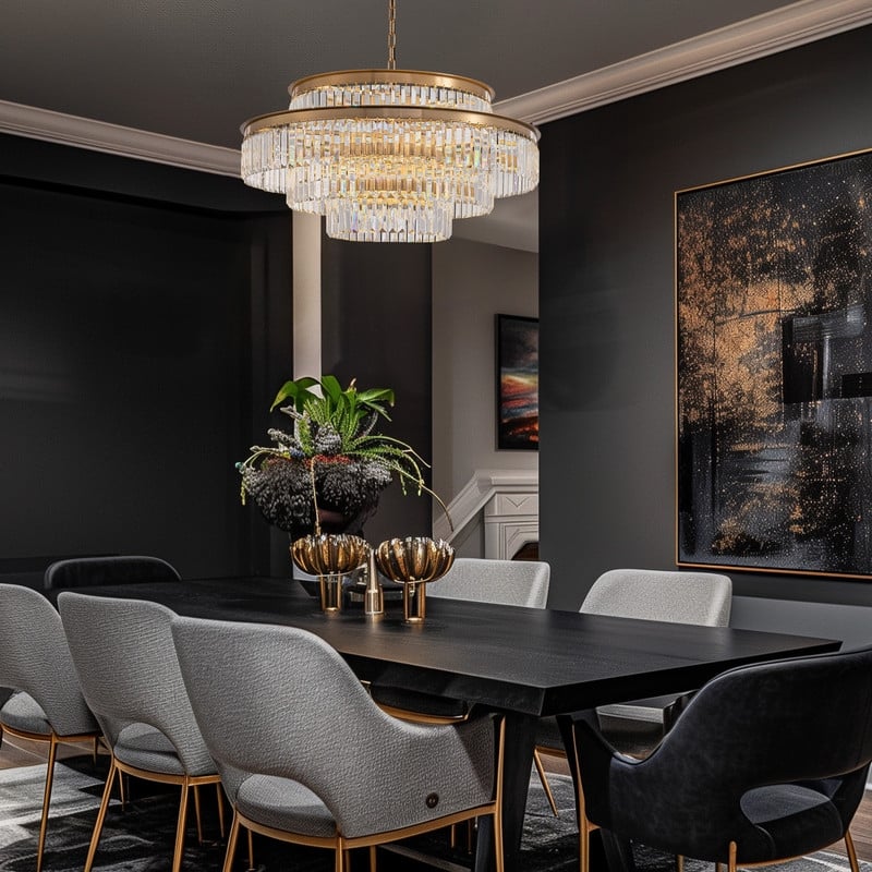 32 in. Drum Modern Crystal Chandelier 4-Tier Gold Brass Kitchen Island Pendant Light for Dining Room