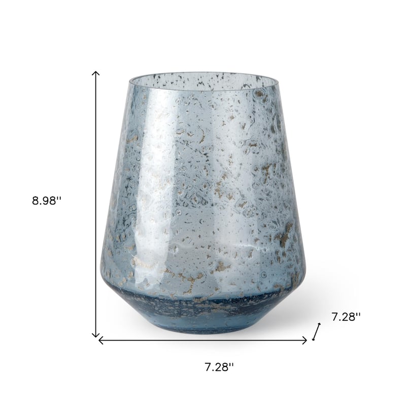 9" Blue Round Seeded Glass Table Vase - 7.28