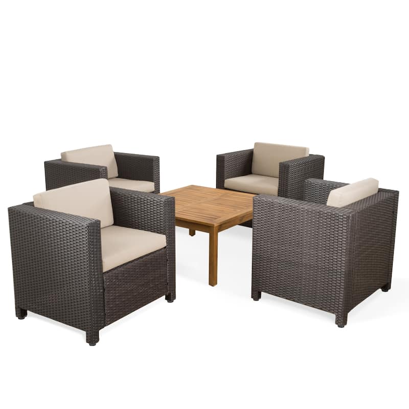 Puerta Outdoor 5-piece Wicker Seating Set with Cushions by Christopher Knight Home