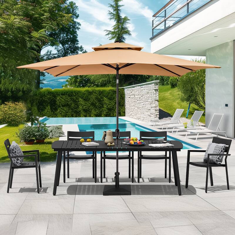 Outdoor Patio Dining Table Rectangular Aluminum Outdoor Table for 6/8/10 Person