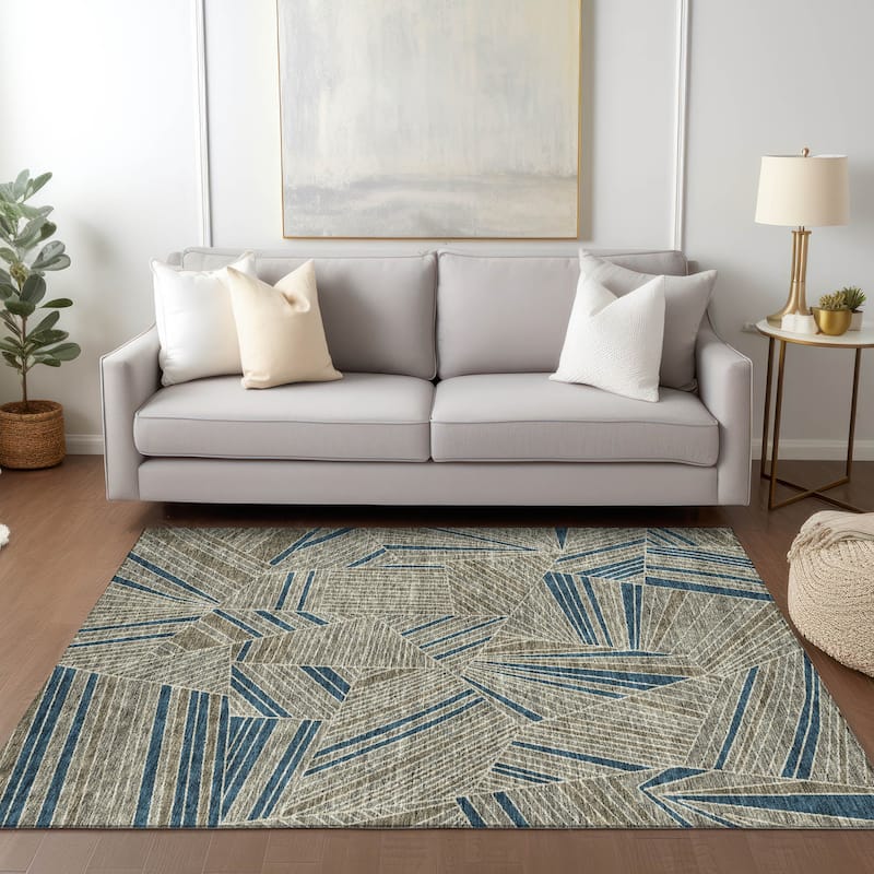Machine Washable Indoor/ Outdoor Chantille Modern Mosaic Rug