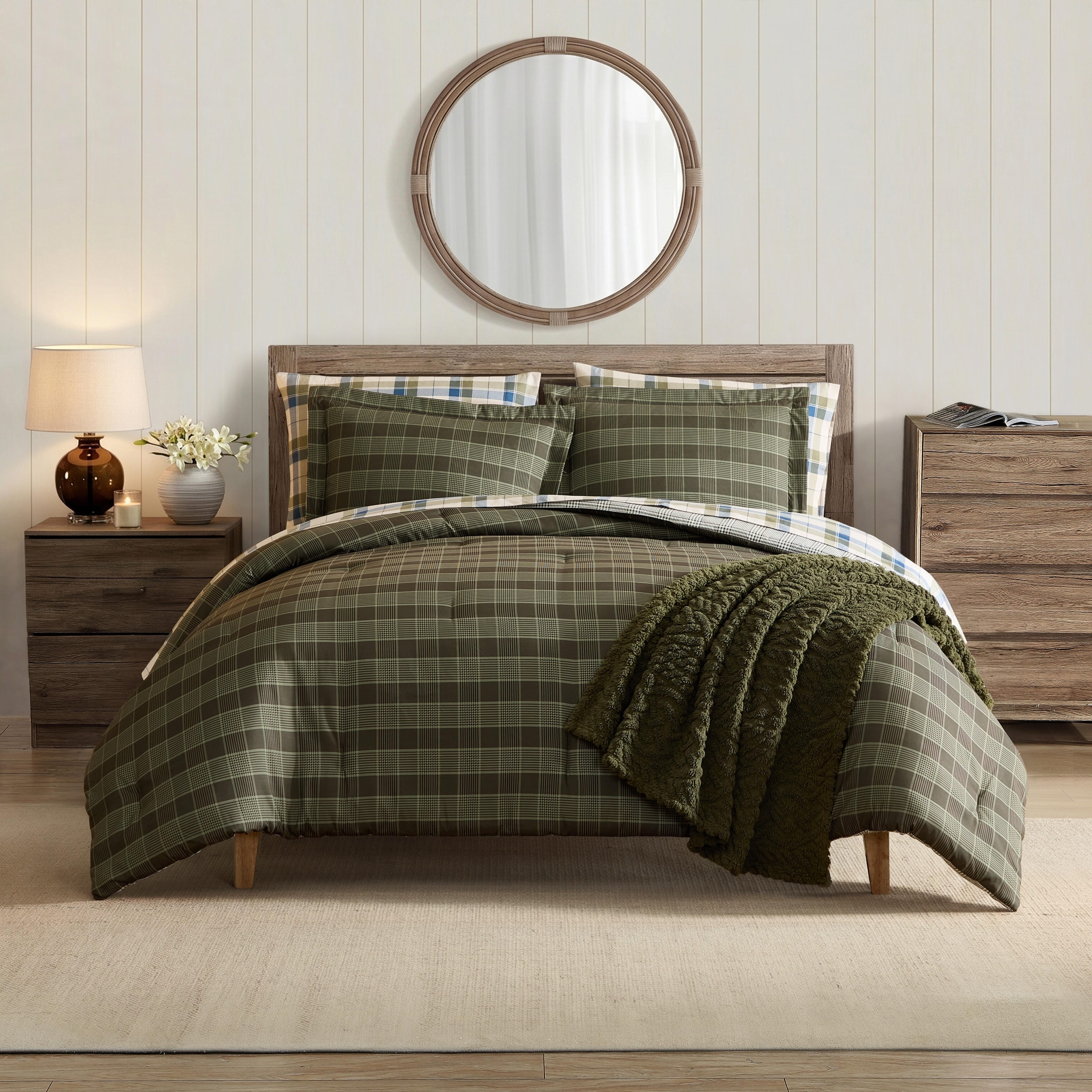 Nautica Haven Plaid Green Reversible Comforter Set