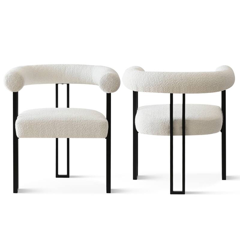 Boucle Beige Upholstered Arm Chair(Set of 2)