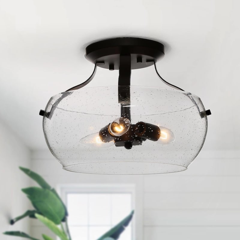 Modern Farmhouse 3-Light Glass Semi-Flush Mount Ceiling Lights - W12"x H9"