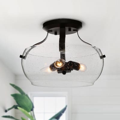 Modern Farmhouse 3-Light Glass Semi-Flush Mount Ceiling Lights - W12"x H9"