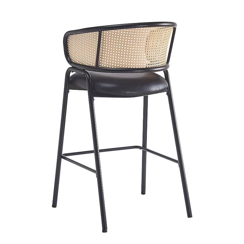 Christopher Knight Home - Rain Metal Frame Bar Stools (Set of 2) with Faux Leather Seat & Woven Rattan Back