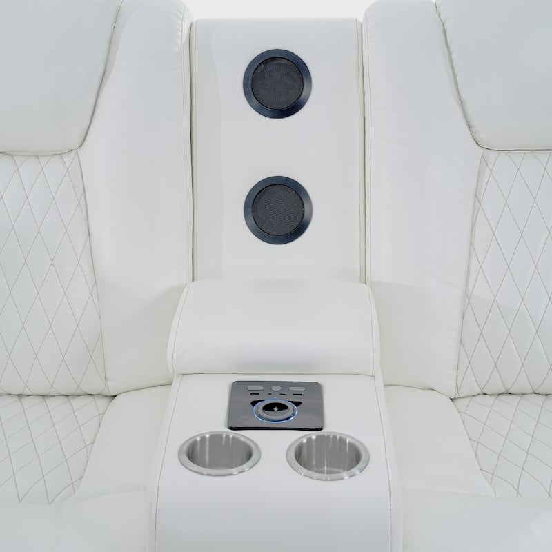 Premium Air Leather Home Theater Loveseat with LED Lights, Recliner with Built-in Speakers & Wireless Charging