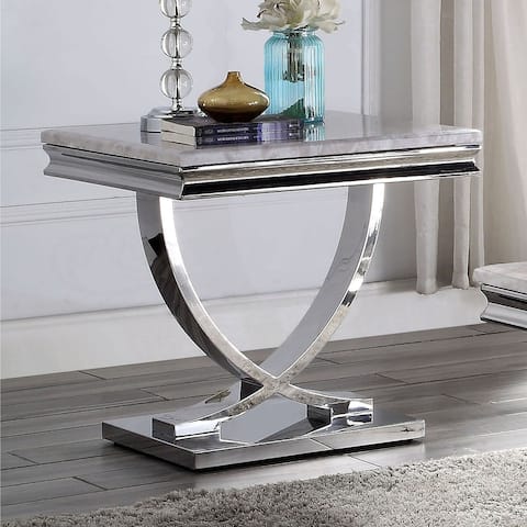 Furniture of America Verdiccio Glam Chrome 23-in Faux Marble Side Table