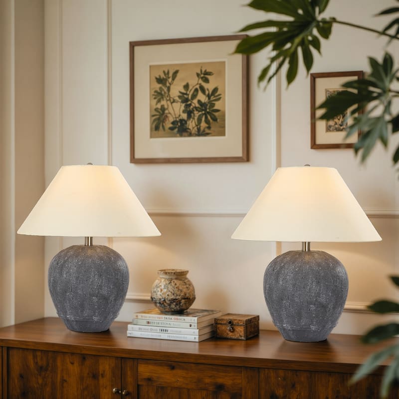 2 Pack Global Ceramic Accent Table Lamp with Linen Shade - 21.65"H x 17.99"W x 17.99"D - Dark Grey