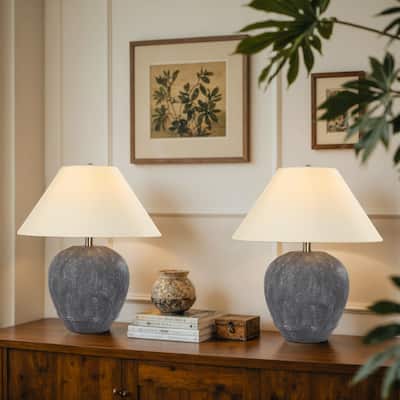 2 Pack Global Ceramic Accent Table Lamp with Linen Shade