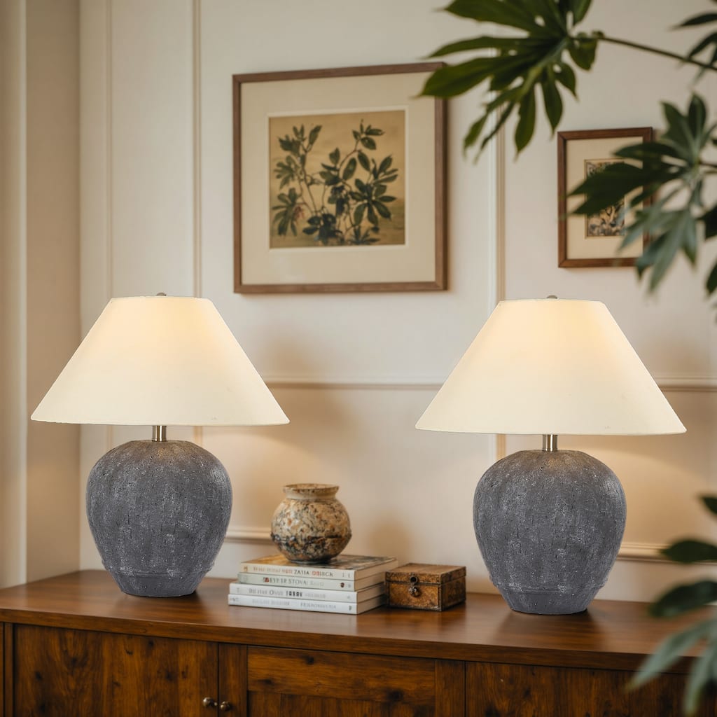 2 Pack Global Ceramic Accent Table Lamp with Linen Shade