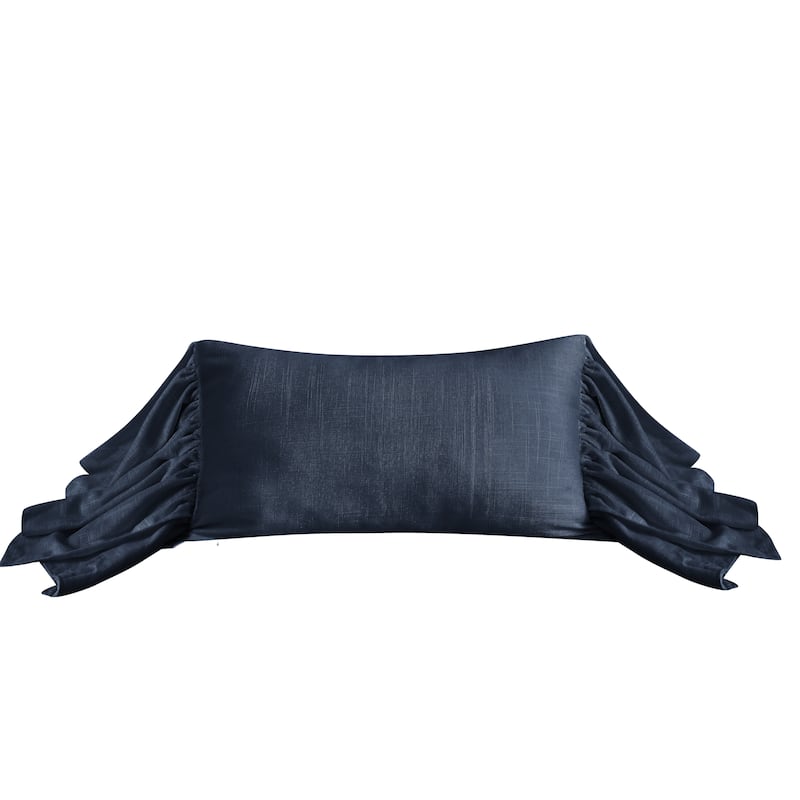 HiEnd Accents Luna Washed Linen Long Ruffled Pillow, 16"x26" - Navy