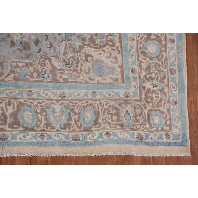 Hand Knotted Oriental 100% Wool Carpet Traditional Floral Greys & Charcoal Tabriz Area Rug - 13' 3'' X 9' 4''