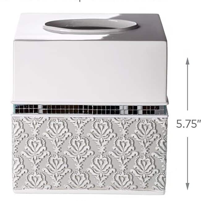 Creative Scents Mirror Damask White & Gray Square Tissue Box Cover