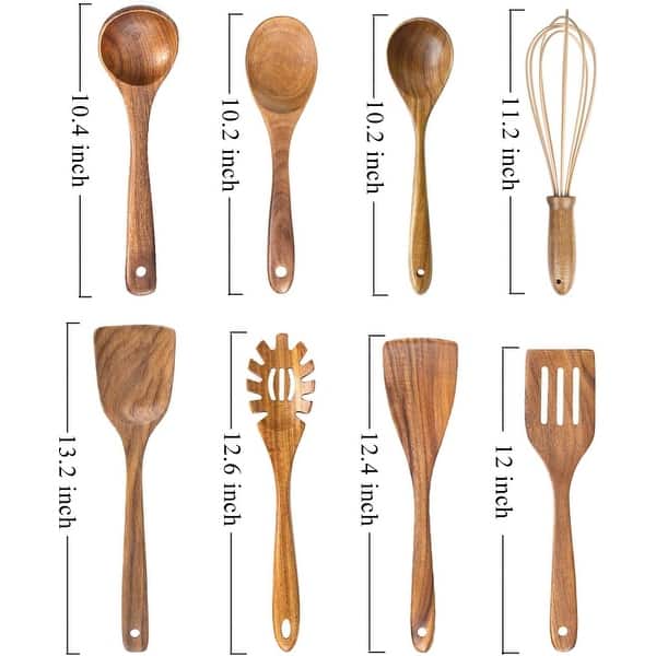 Set of 8 Natural Teak Wood Kitchen Utensil Bed Bath & Beyond 39295621