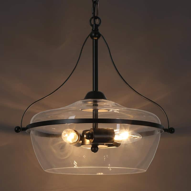 Modern Farmhouse 3-Light Black Gold Glass Chandelier Light Pendant Lights for Kitchen Island