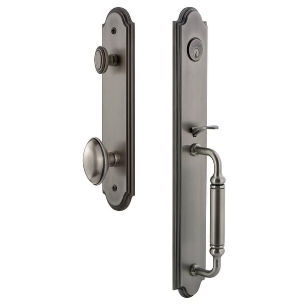 Grandeur ARCCGREDN_ESET_234 Arc Solid Brass Rose Keyed Entry Single Cylinder Full Plate "C" Grip Handleset with Eden Prairie