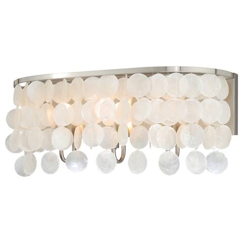 Elsa 3-light Satin Nickel Capiz Shell Coastal Bathroom Vanity Fixture - 20.75-in W x 6.25-in H x 8.75-in D