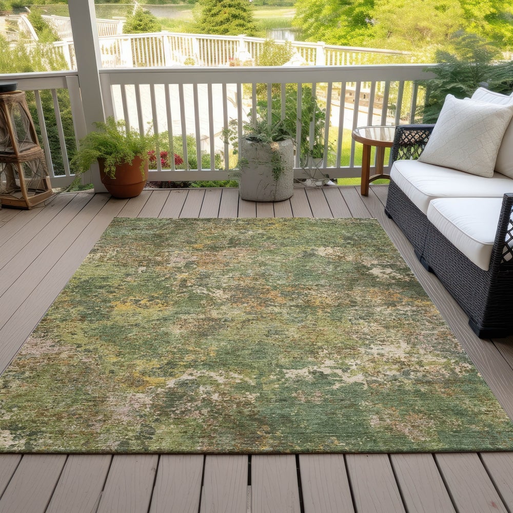 Machine Washable Indoor/Outdoor Abstract Watercolor Chantille Rug