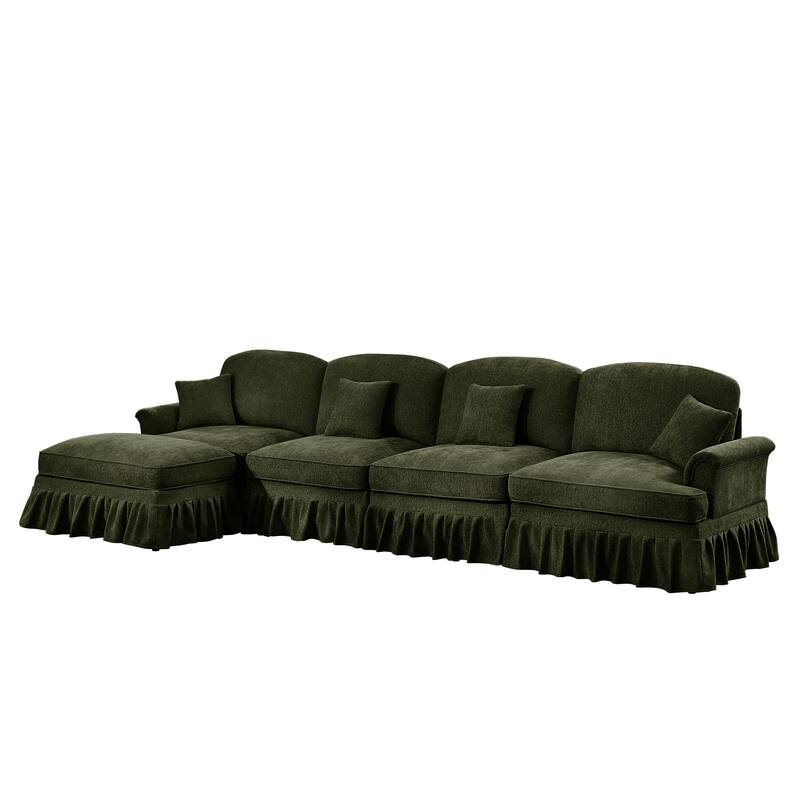GDFStudio - Classic L-Shaped Chenille 4-Seater 137.8" Sectional Sofa with Ottoman