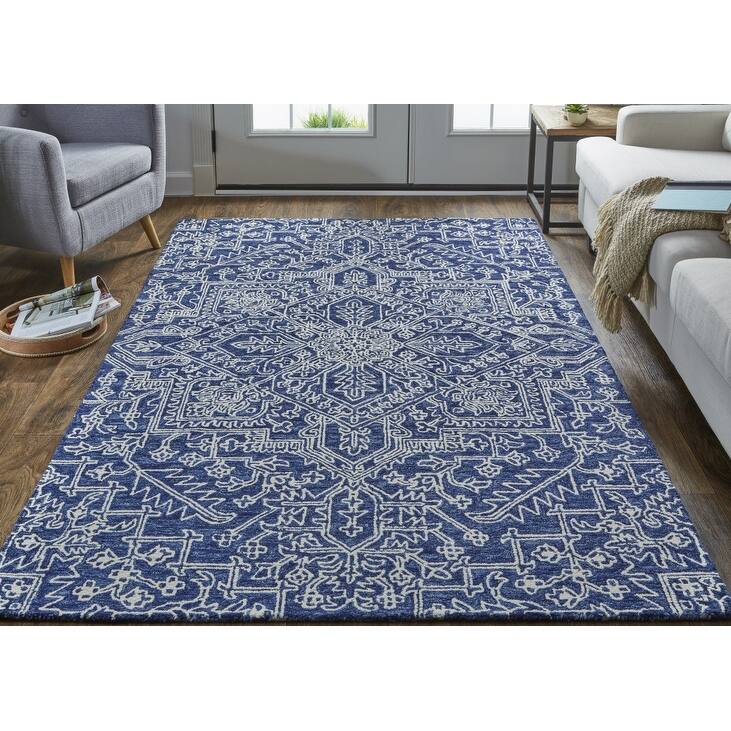 2' X 3' Blue And Ivory Wool Floral Tufted Handmade Stain Resistant Area