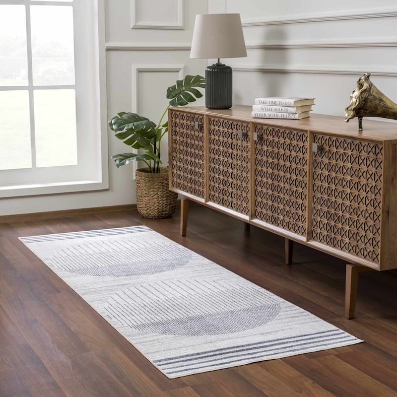 Hauteloom Thad Living Room, Bedroom Machine Washable Area Rug - Farmhouse - Medium Gray, Black, Gray - 2' x 3' - 2'7" x 7'3" - Medium Gray, Black, Gray / Thad