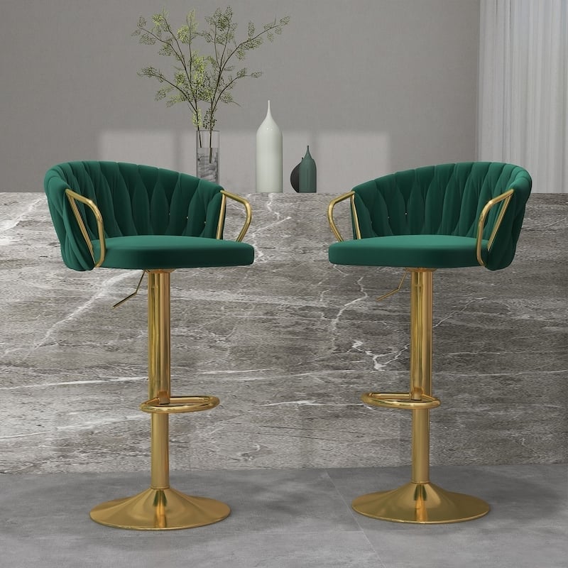 Modern Swivel Counter Height Bar Stools Adjustable Counter Stool With Backs - Set of 2 - Dark Green