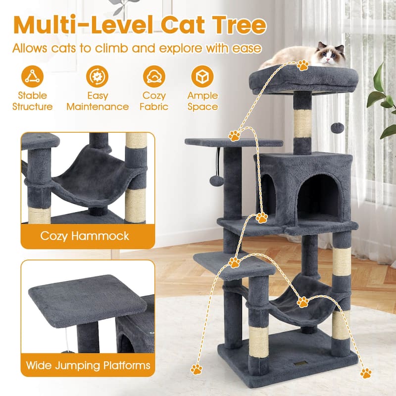 Costway 44” Tall Multi-level Cat Tree with Cushion Top Perch, - See Details