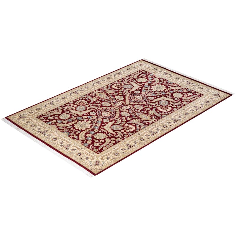 Overton Handknotted Wool Traditional Oriental Red Area Rug - 4' x 6'