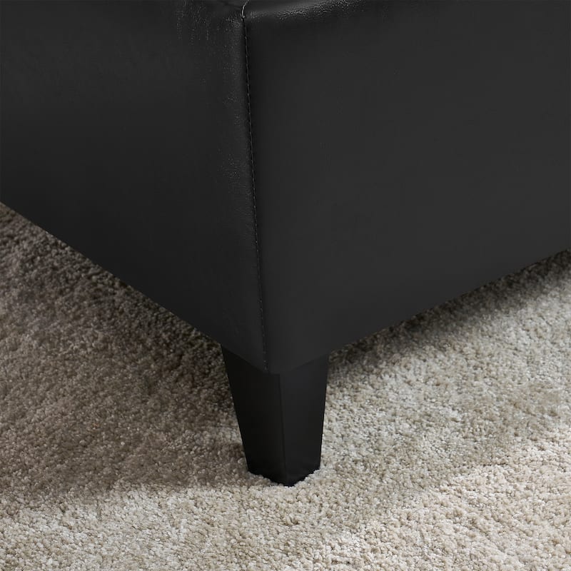 Large Mid-Century Tufted Faux Leather Storage Ottoman