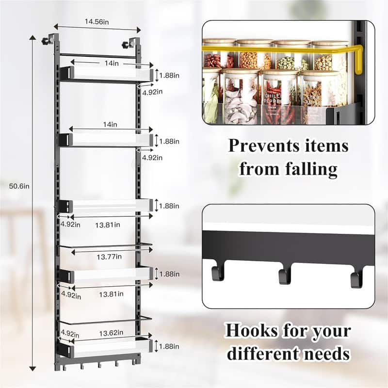 6-Tier Pantry Door Organizer Adjustable - 4.92"D x 14.56"W x 50.6"H